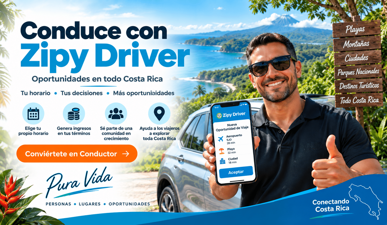 Conduce con Zipy Driver - oportunidades para conductores en toda Costa Rica