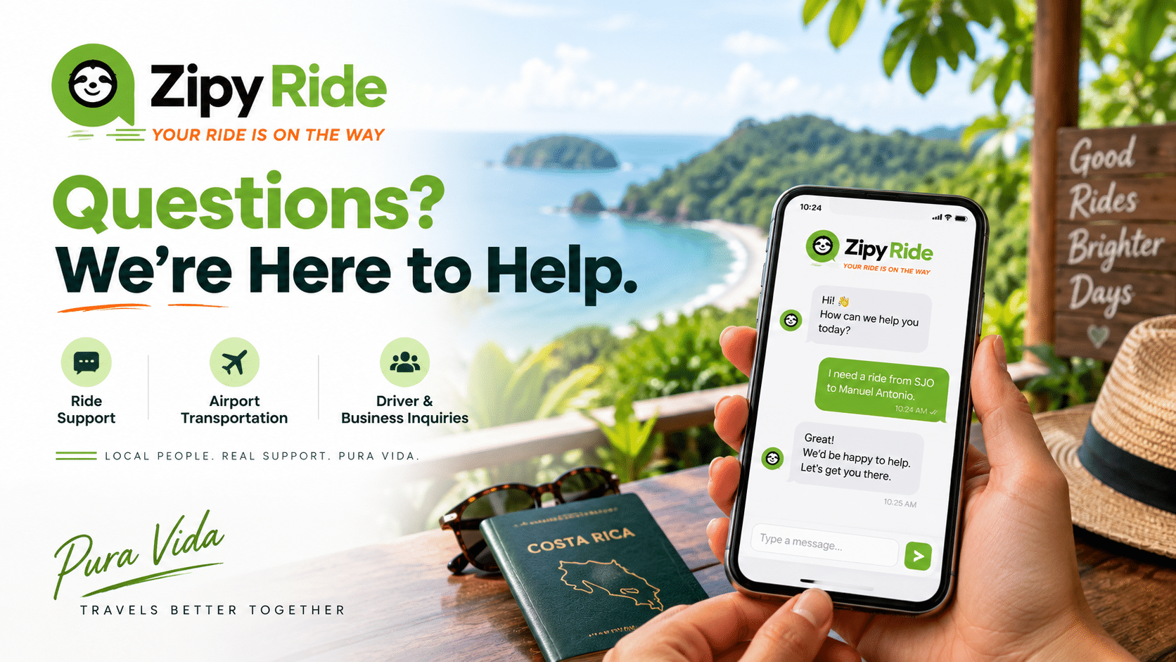 Zipy Ride Costa Rica support for rides, airport transportation, drivers and business inquiries
